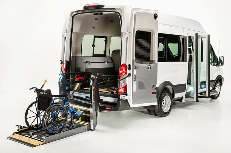 Ford Transit with Driverge Rear Entry wheelchair lift and bus doors