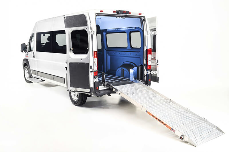 Outside view of the Ramp promaster with long rear ramp