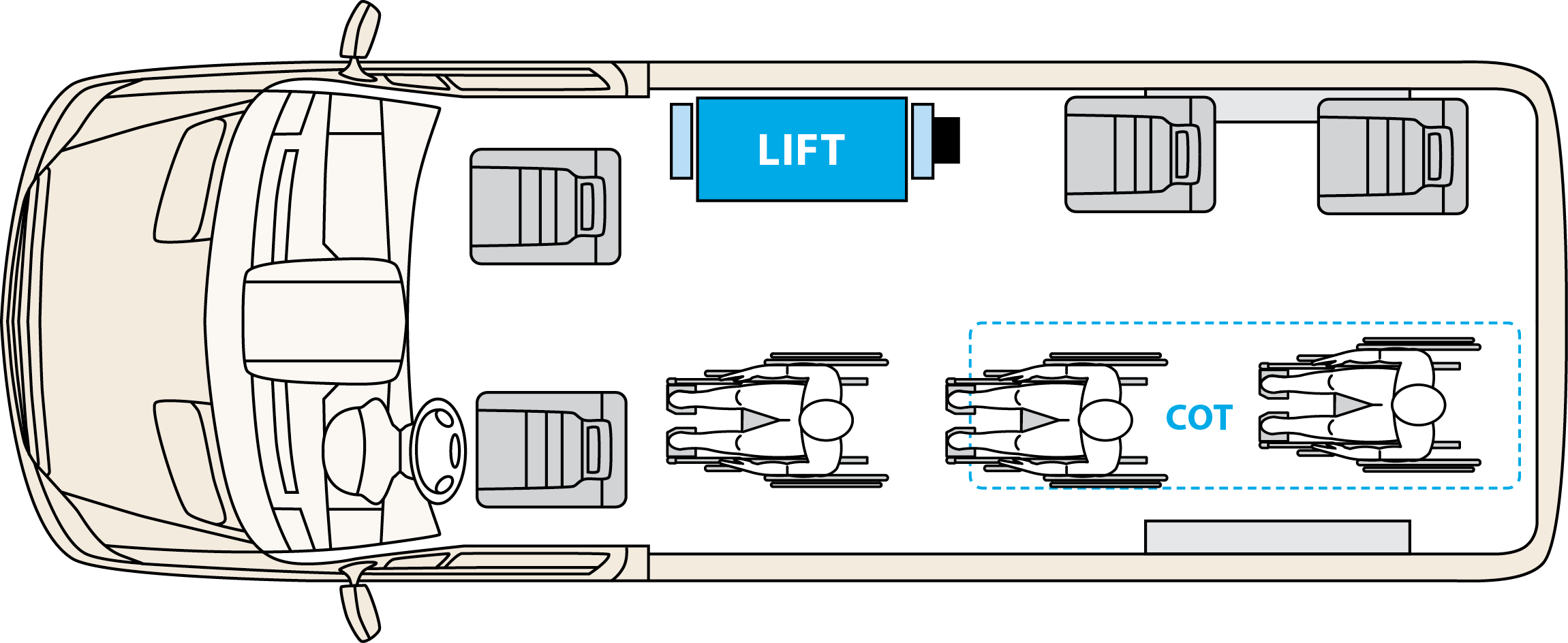Driverge van layout with side entry