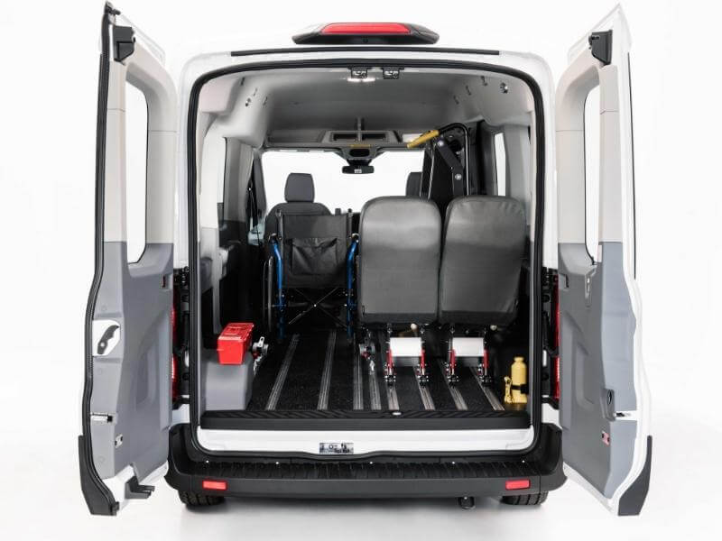 Van with locking seats on SmartFloor track from Driverge