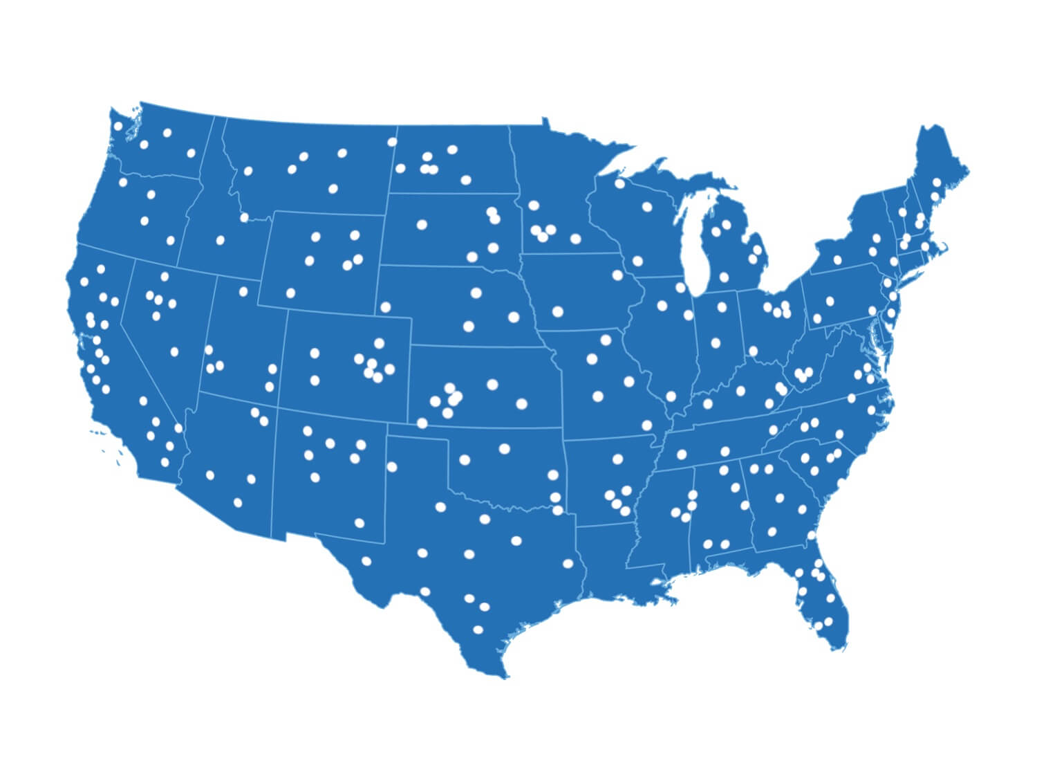 Map of USA showing Driverge service locations