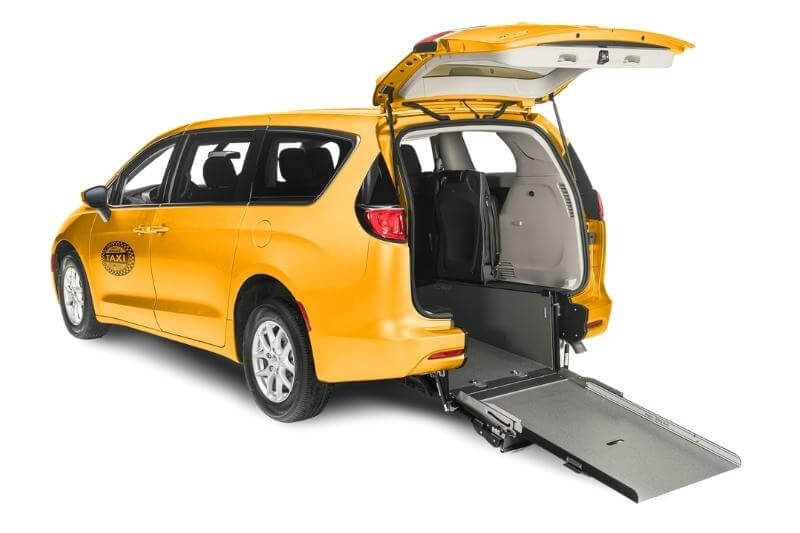 Driverge ADA-compliant rear entry minivan with ramp deployed