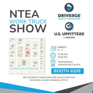 Join us at the 2025 NTEA Work Truck Show! Explore event details and booth maps, featuring Driverge and U.S. Upfitters logos. Dont miss booth 6209 for exciting giveaways and innovative upfits.