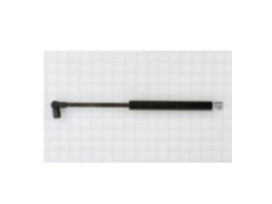 A black gas strut with metal connectors on both ends is displayed horizontally on a grid background.