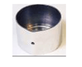 A metal cylindrical object with a smooth surface and a small round hole on its side is shown against a plain background.
